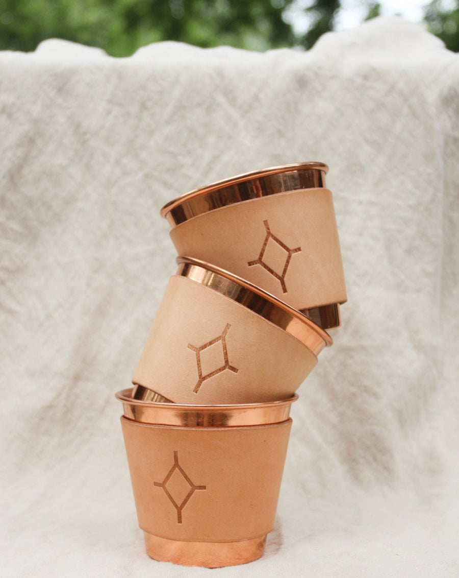 Copper Cups with Leather Sleeve