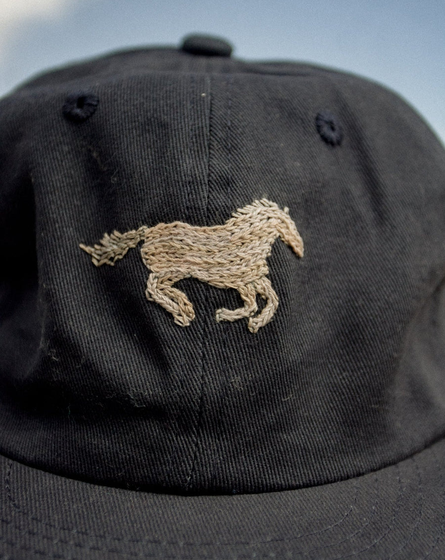 Embroidered Horse Cap in Black
