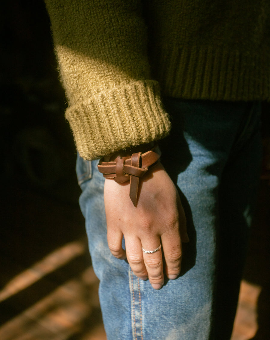 Men's Round V Initial Leather Bracelet